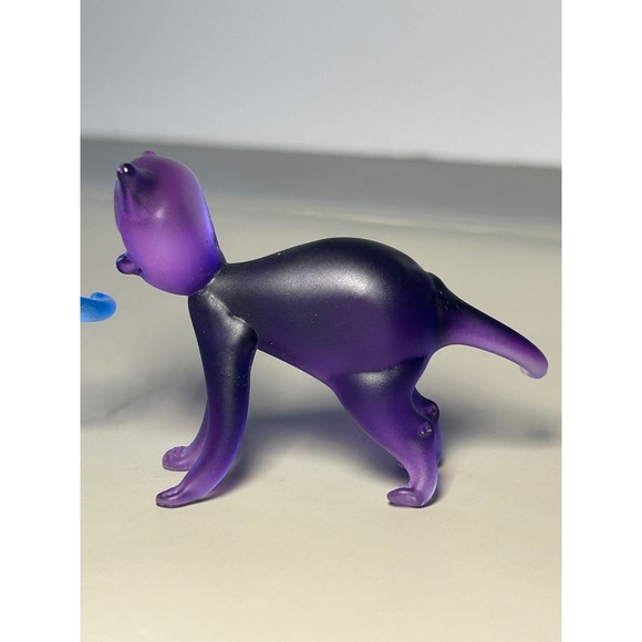Set of 4 Frosted Glass Cat Figurines Pink Blue Purple Green Art Glass Miniatures - Picture 10 of 16
